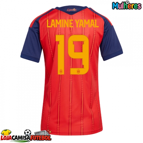 Camisa de Futebol Espanha Lamine Yamal #19 Equipamento Principal Mulheres Mundo 2026 Manga Curta